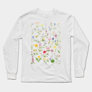 botanical colorful countryside wildflowers watercolor painting Long Sleeve T-Shirt